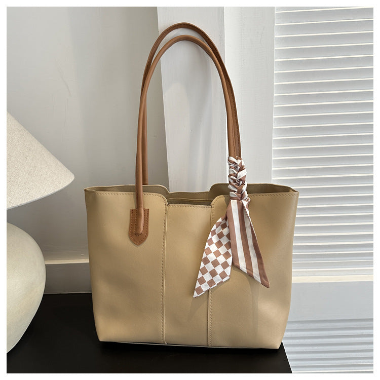 Women Summer Fashion Silk Scarf Decorative Large Capacity PU Tote Bag