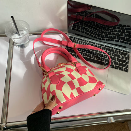 Women Chic Zipper Design Shell ShapedColor Blocking PU Handle Bag