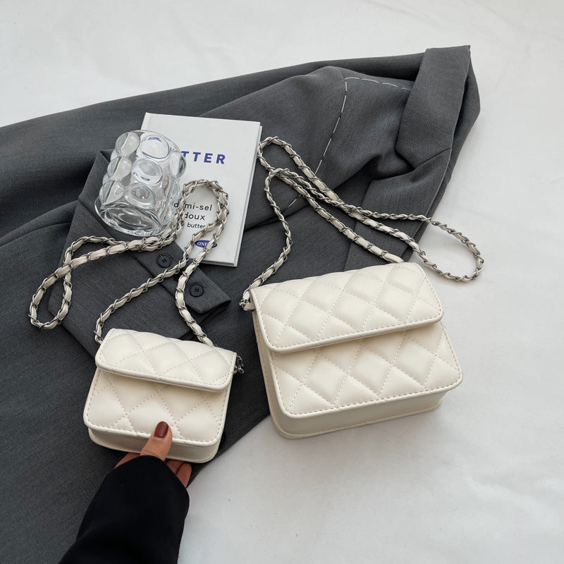 Women Fashion Casual Solid Color Rhomboid Chain Crossbody Bag