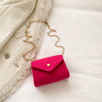 Women Fashion Simple Felt Mini Square Flap Chain Crossbody Bag