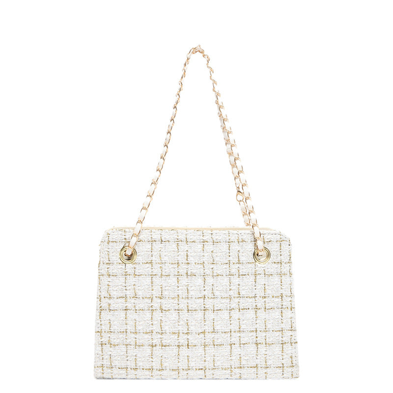Fashionable Woven Contrast Large-Capacity Shoulder Tote Bag