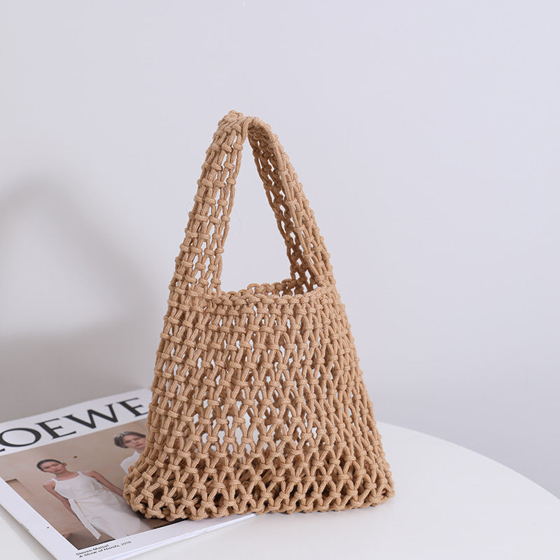 Women Candy-Colored Cotton Thread Woven Summer Simple Style Fishnet Shoulder Bag