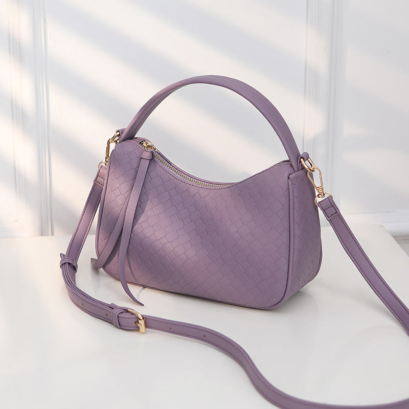 Sac à bandoulière tissé à fermeture éclair, simple et tendance, couleur unie, pour femme