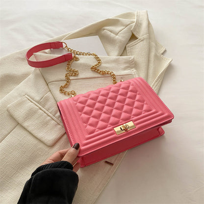 Women Simple Casual Solid Color Square Chain Shoulder Bag