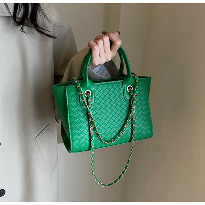Women Fashion Large Capacity Woven Square Chain Handle Shoulder Bag