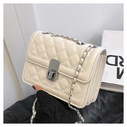 Women Fashion Casual Solid Color Rhombic Chain Small Square Shoulder Bag