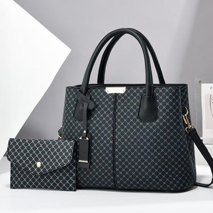 Women Fashion Casual Rhombus Printed Large Capacity Handbag Two-Piece Set