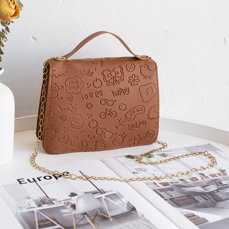 Women Fashion Heart Bow Cloud Embossed Flap Chain Square Crossbody Bag