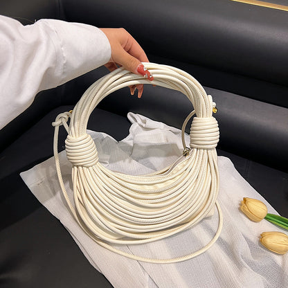 Women Fashion Creative Multicolor Line Woven Knot Handbag