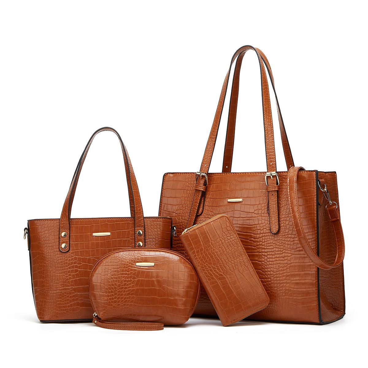Women Fashion Casual Solid Color 4-Piece Set Handbag