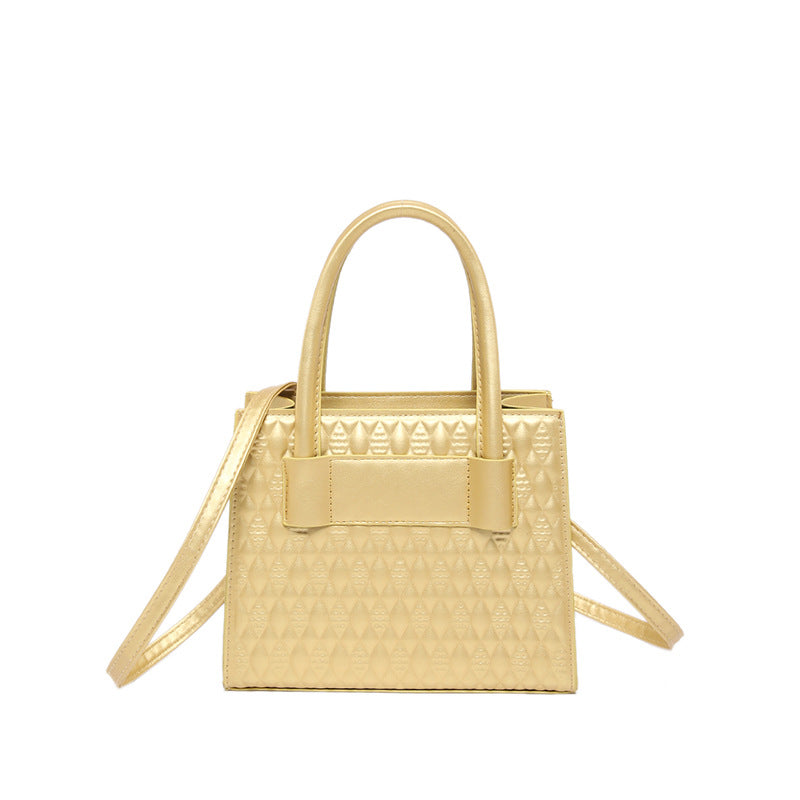 Fashionable Simple Solid Color Embossed Large Capacity Handbag