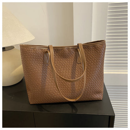 Women Fashionable Solid Color Woven Large Capacity Tote Bag