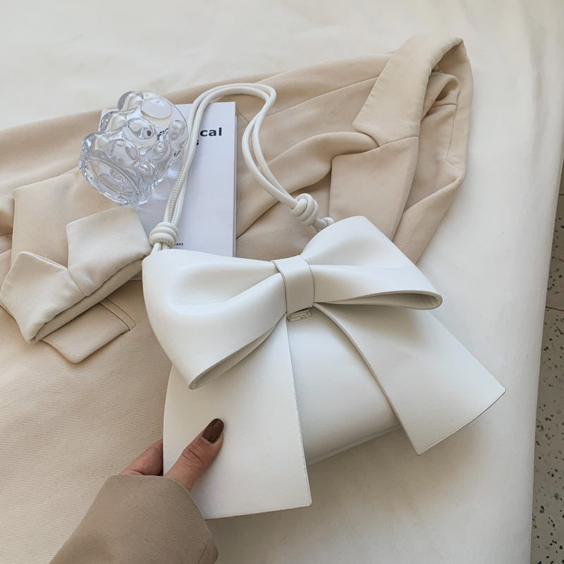 Sac à bandoulière en PU de couleur unie avec nœud créatif pour femme 