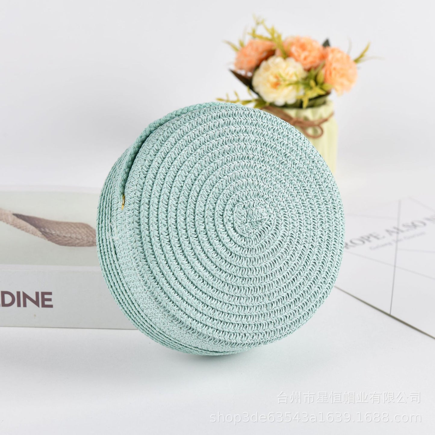 Summer Women Fashion Solid Color Vacation Beach Straw Woven Round Shoulder Crossbody Mini Bag