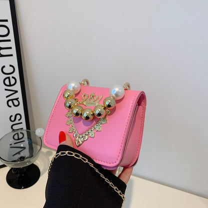 Women Fashion Elegant Heart Pearl Handbag Crossbody Small Square Bag