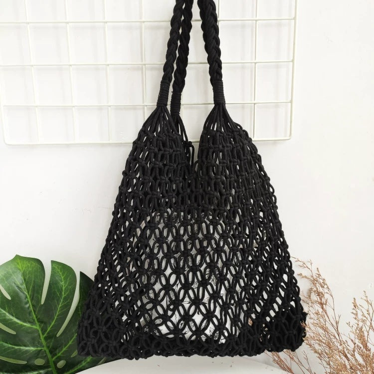 Women Casual Fashion Vacation Beach Mesh Woven Hollow Shoulder Bag