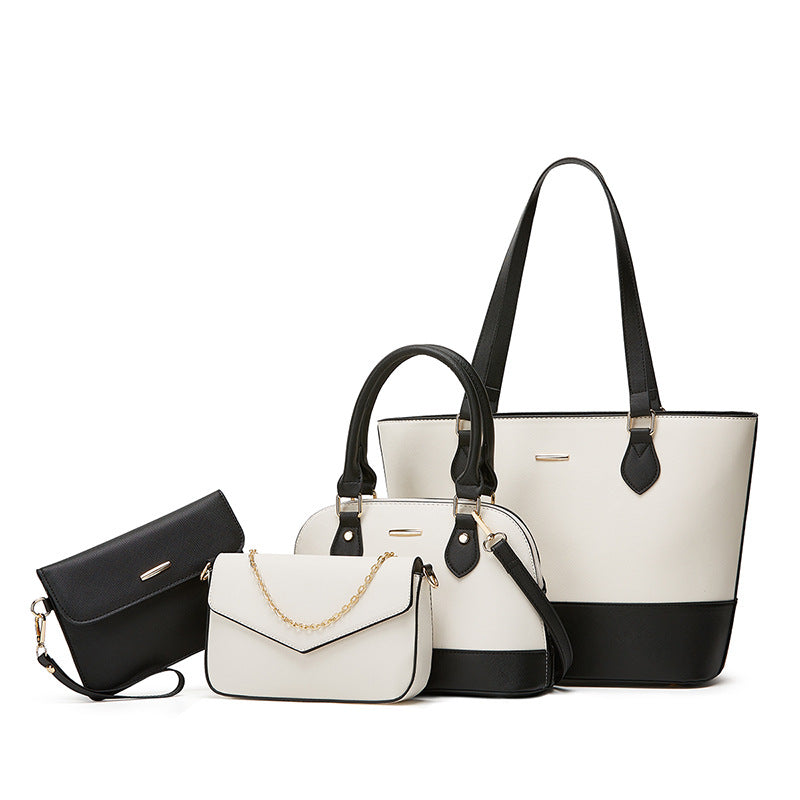 Women Fashion Casual Simple Contrast Color Handbag 4-Piece Set