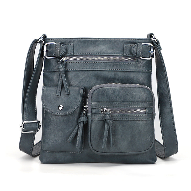 Sac à bandoulière carré en PU à fermeture éclair multi-poches rétro pour femme 