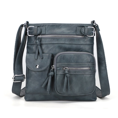 Sac à bandoulière carré en PU à fermeture éclair multi-poches rétro pour femme 