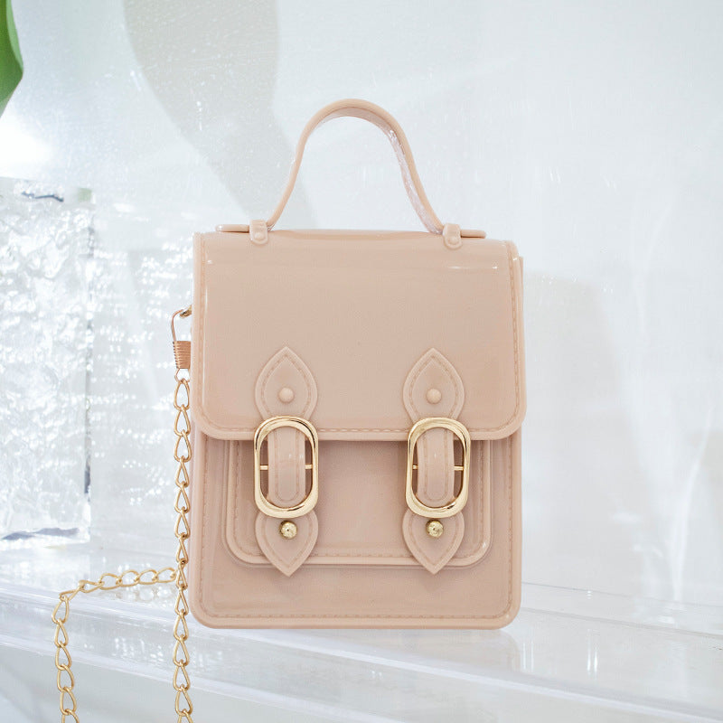 Women Fashion Solid Color PVC Silicone Square Mini Chain Crossbody Bag
