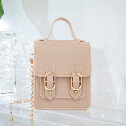 Women Fashion Solid Color PVC Silicone Square Mini Chain Crossbody Bag