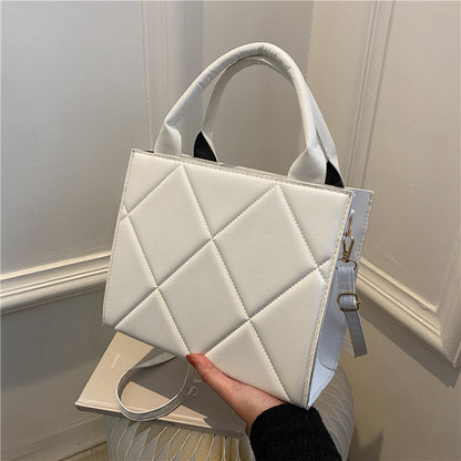 Women Basic Rhombus Design Solid Color PU Handle Bag