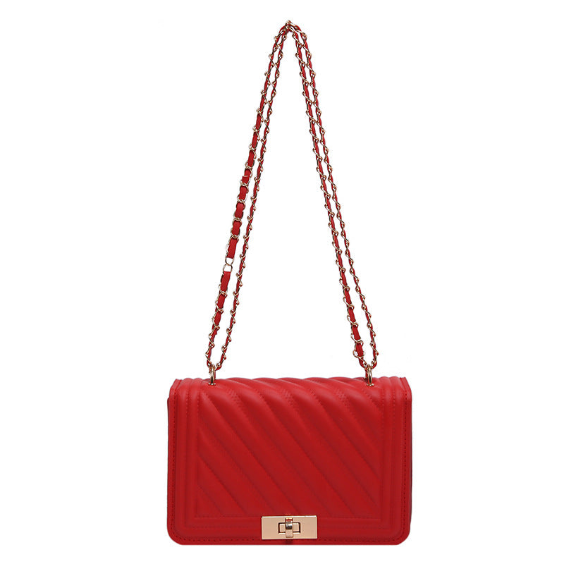 Sac à bandoulière carré décontracté pour femme, couleur unie, simple, avec boucle et chaîne 