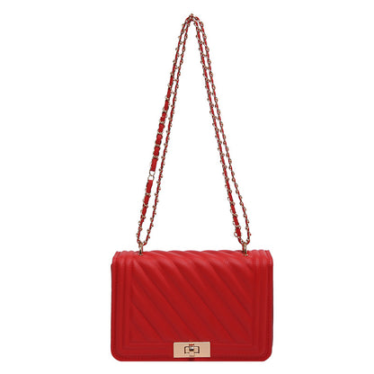 Sac à bandoulière carré décontracté pour femme, couleur unie, simple, avec boucle et chaîne 