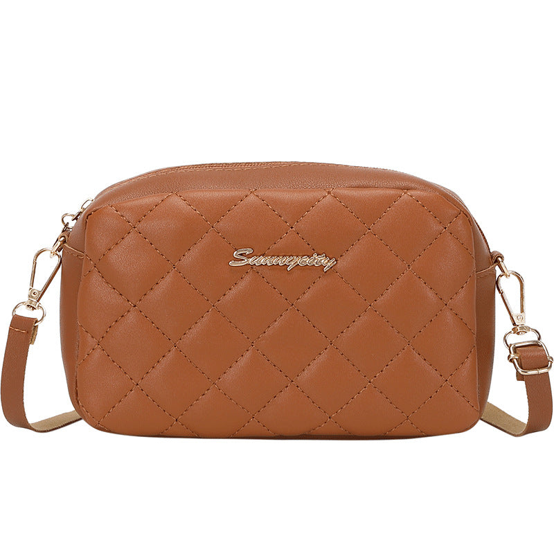 Sac bandoulière simple à motif diamant de couleur unie 