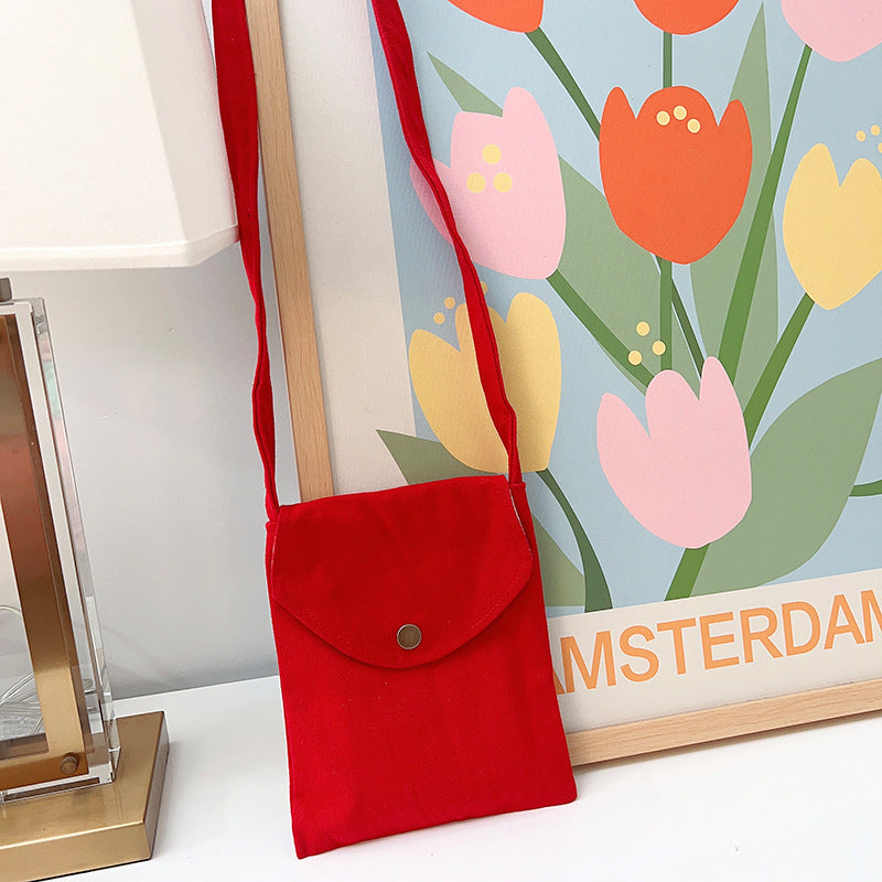 Mini sac à bandoulière en toile de couleur unie pour femme, simple et tendance, style macaron 