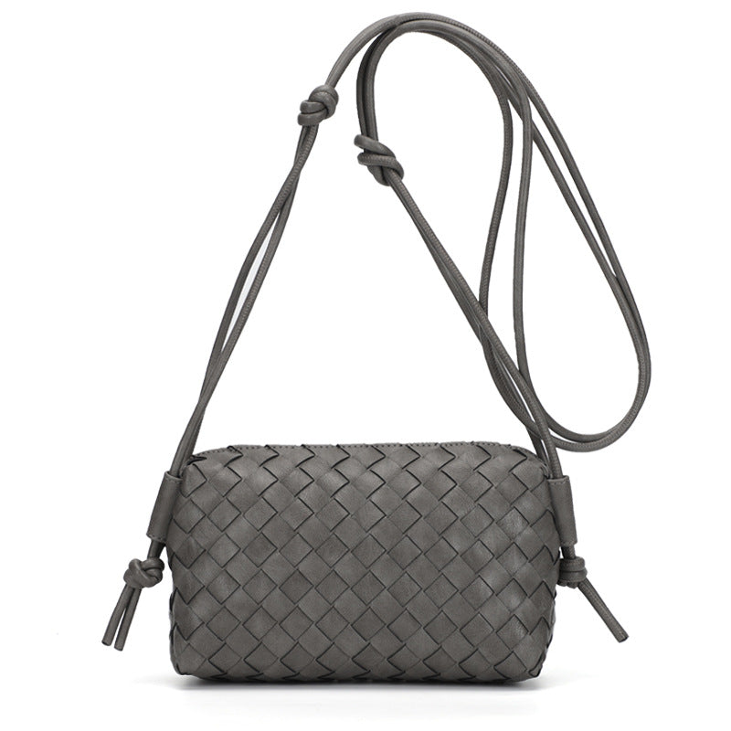 Women Fashion Solid Color Woven Diamond Square Crossbody Bag