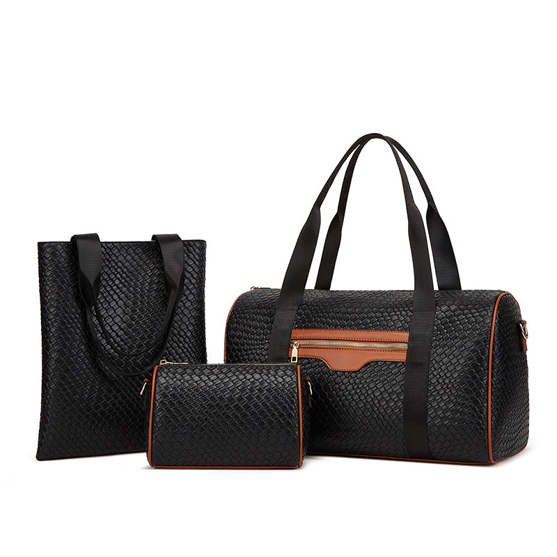 Simple Solid Color Large Capacity Handbag Three-Piece Set