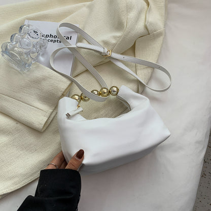 Women Chic Beaded Zipper Design Solid Color PU Handle Bag