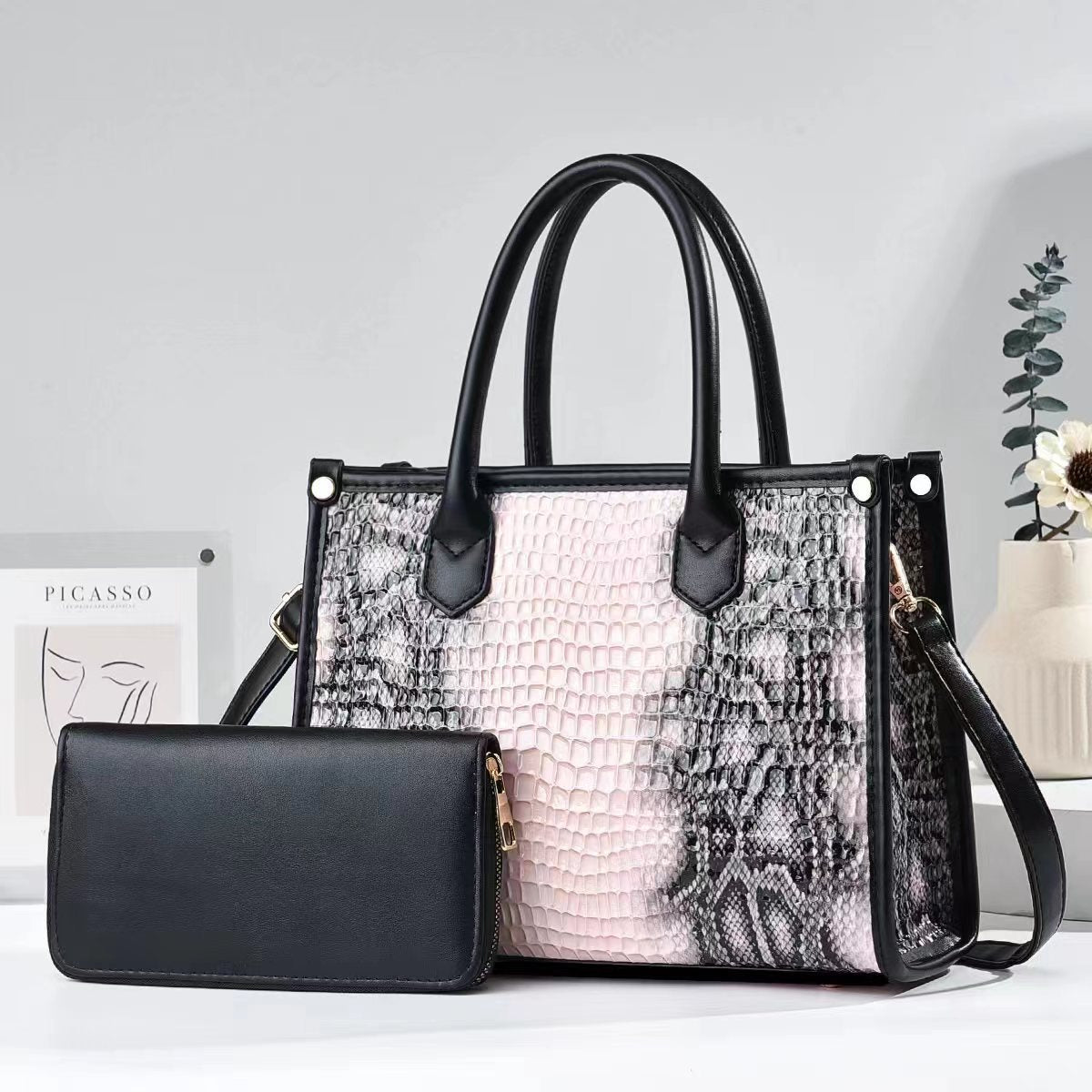 Vintage Elegant Women Snakeskin Pattern Pu Tote Bag Handbag