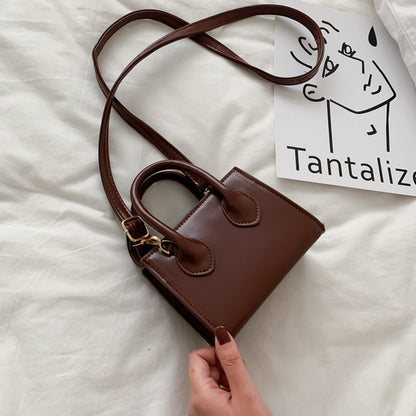 Women Fashion Solid Color Zipper Square Mini PU Handle Crossbody Bag