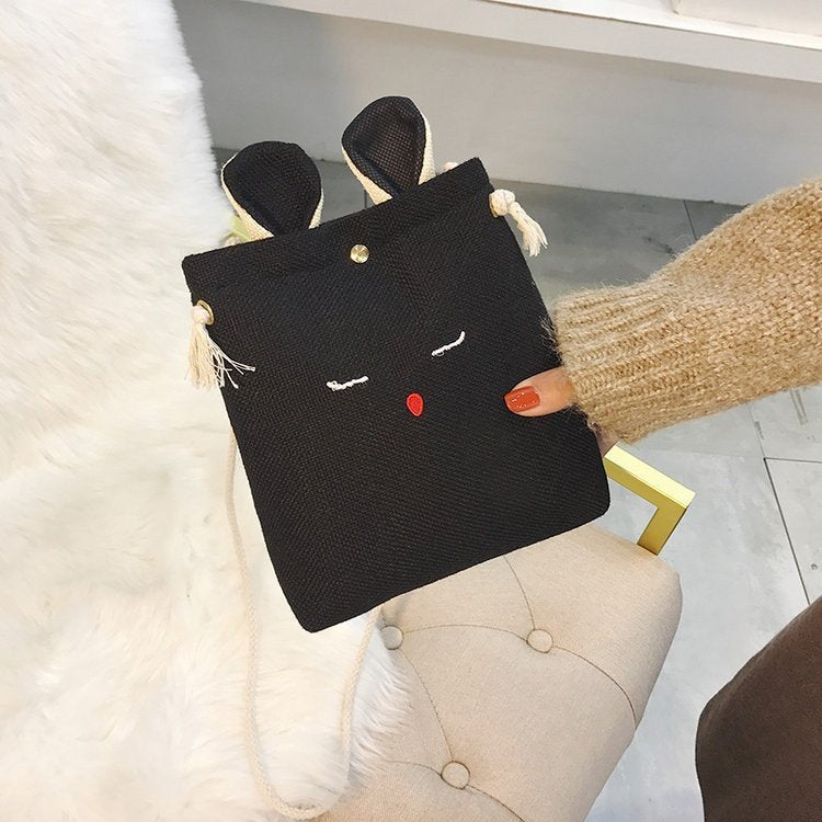 Women Cute Rabbit Shape Design Linen Crossbody Bag