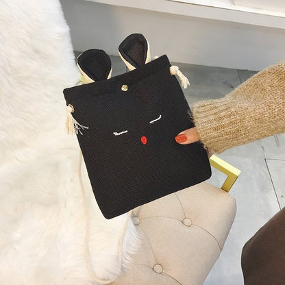 Women Cute Rabbit Shape Design Linen Crossbody Bag
