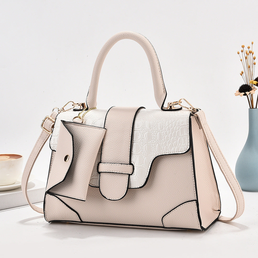 Women Fashion Casual Bright Leather Crocodile-Pattern Large Capacity Handbag Two-Piece Set