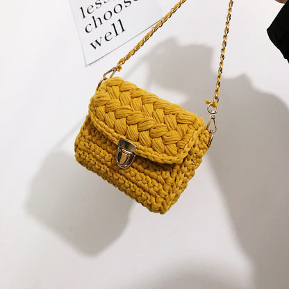 Women Casual DIY Weave Design Flap Buckle Solid Color Crossbody Bag