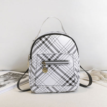 Women Fashion Plaid Pattern Zipper Mini Size School Bag Pu Backpack