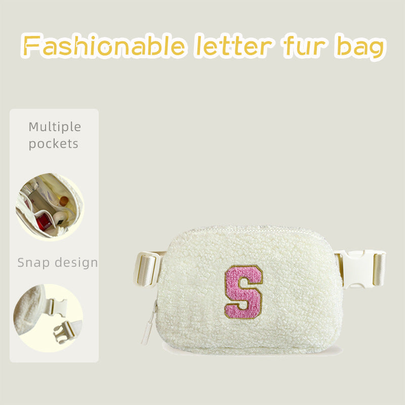 Autumn And Winter Plush Letter Alphabet Waist Bag