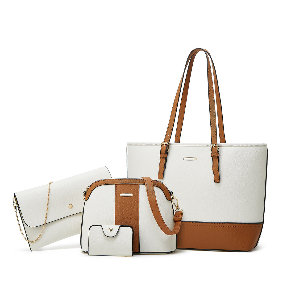 Ensemble de quatre sacs à main de grande capacité à coutures contrastées 