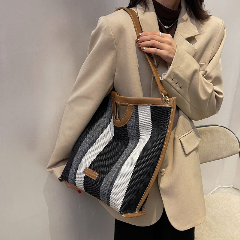Women Fashion Canvas Stripe Shoulder Bag