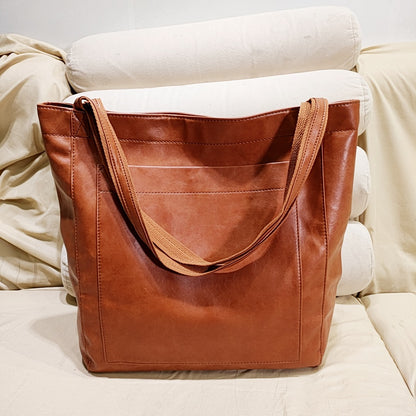 Sac à main en cuir souple pour femme, style vintage, ciré, grande capacité, tendance 