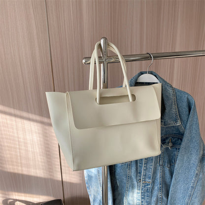 Women Fashionable Solid Color Clap Large Capacity PU Tote Bag
