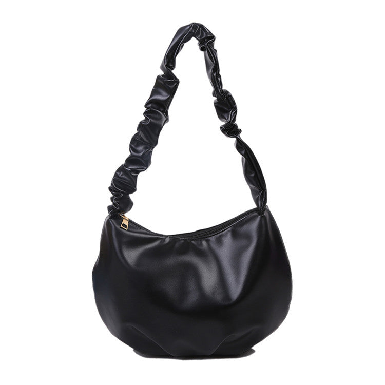 Fashion Simple Women Solid Color PU Creased Strap Underarm Bag