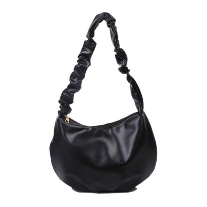 Fashion Simple Women Solid Color PU Creased Strap Underarm Bag