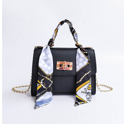 Fashion Solid Color Silk Scarf Hand Chain Crossbody Bag