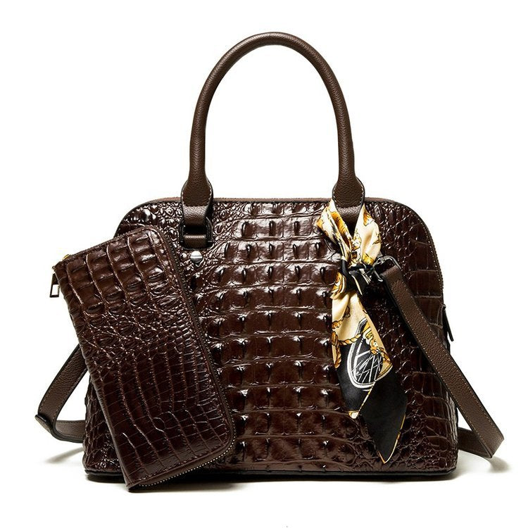 Women Fashion Casual Gradient Crocodile Pattern Handbag Two-Piece Set