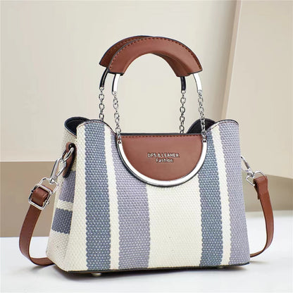 Sac à main carré tissé à blocs de couleurs pour femmes, grande capacité 